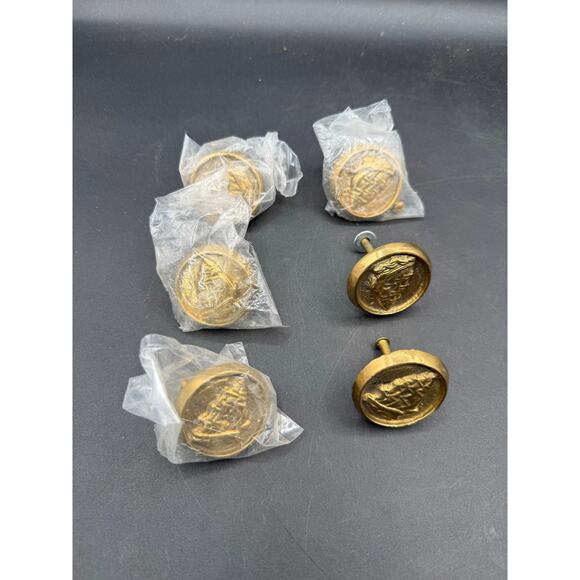 Vintage Brass Drawer Knobs with Ship Design – Nautical Hardware Accent - Picture 4 of 8